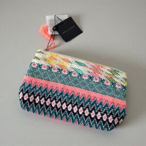 AMERICA & BEYOND Embroidered Multicolor Zip Pouch NEW NWT